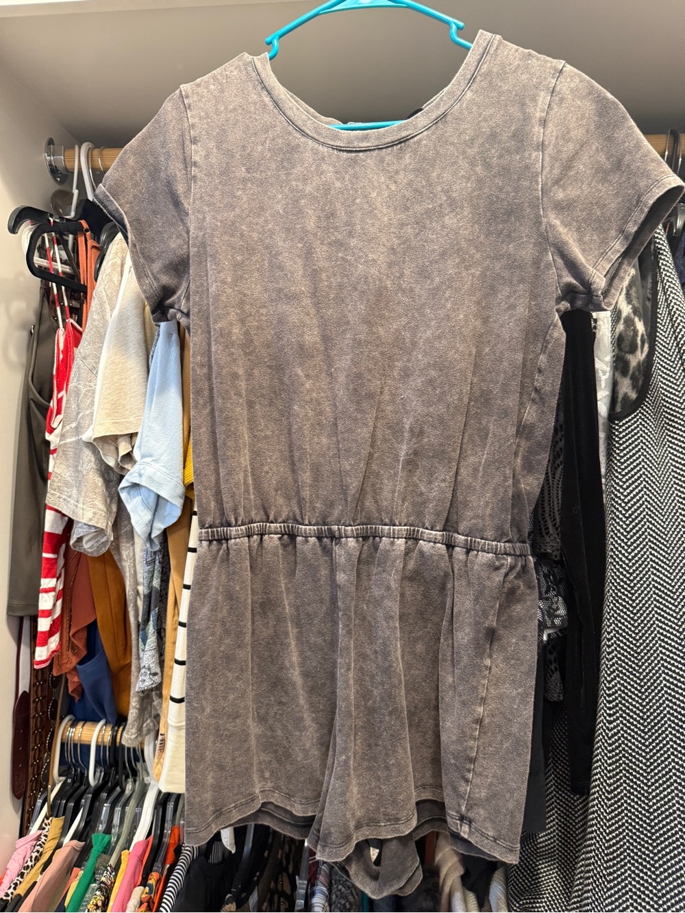Forever 21 Charcoal Washed Short Sleeve Romper